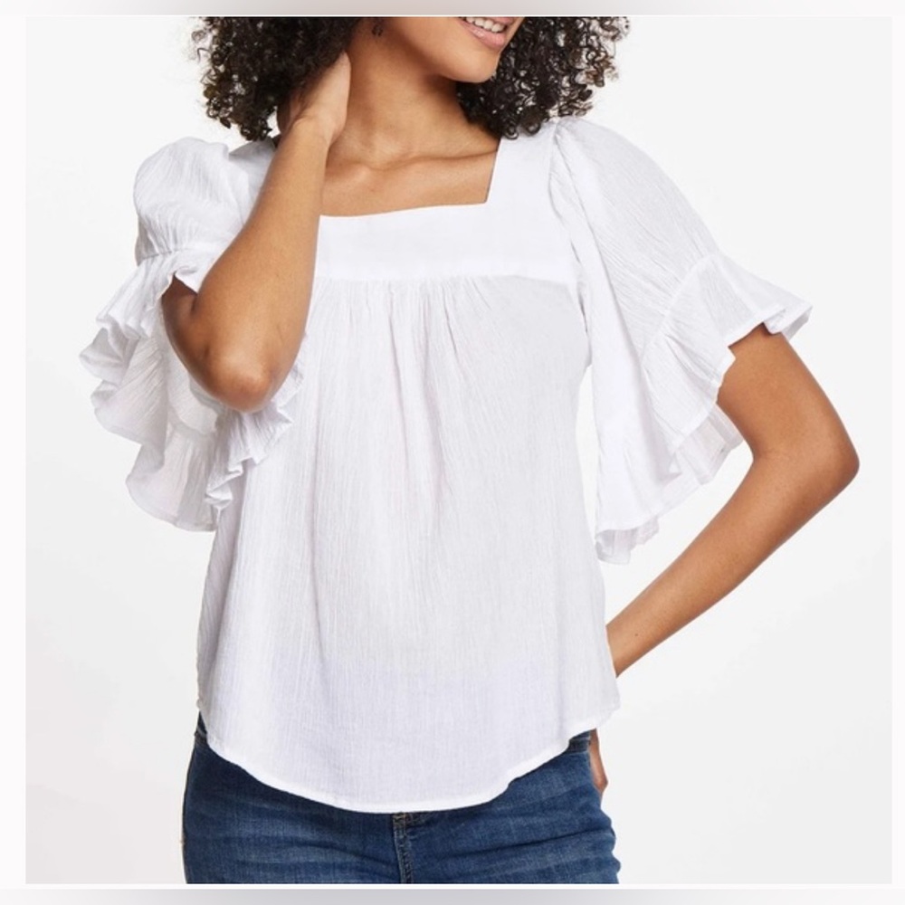 beachlunchlounge White Ruffle Sleeve Blouse nwt large